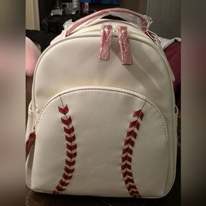 White and Red Baseball Stitch Backpack
